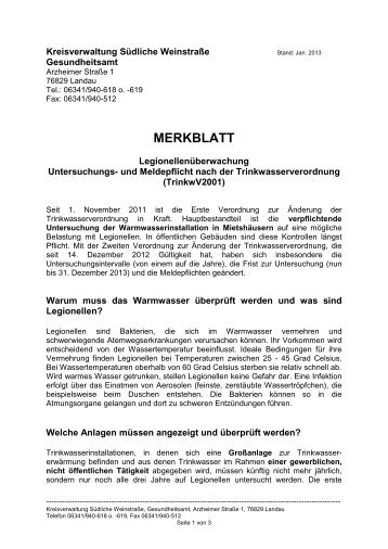 Merkblatt LegionellenÃ¼berwachung - Landkreis SÃ¼dliche WeinstraÃe