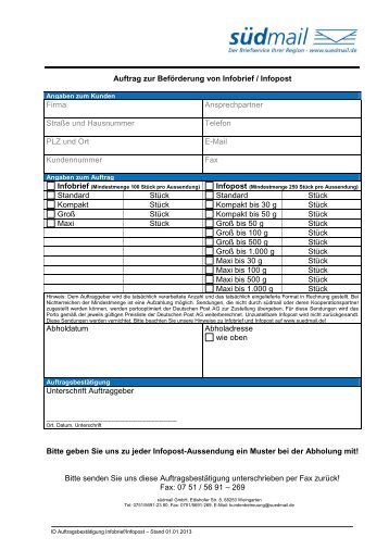 Infopost Auftragsformular - Südmail