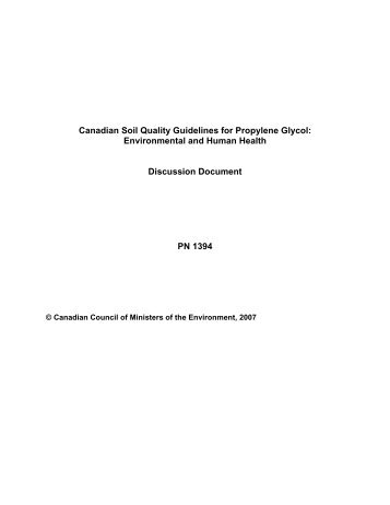 Canadian Soil Quality Guidelines for Propylene Glycol ... - CCME