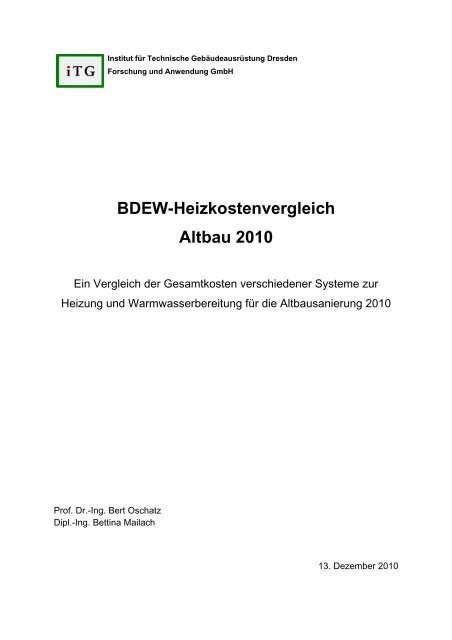 BDEW-Heizkostenvergleich Altbau 2010 - Energiewelt.de