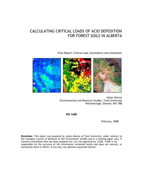 Acid Off Loading calculating critical loads of acid deposition for forest soils in ...