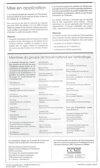 Protocole national sur l'emballage - CCME