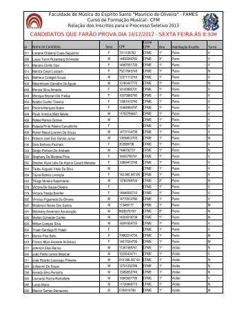 relação de candidatos que farão prova dia 14/12/2012 ... - Fames