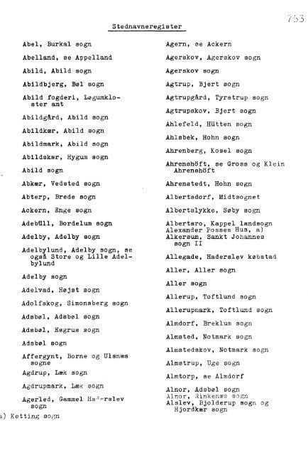 Stednavne Register - "Jyske" Kirkebog