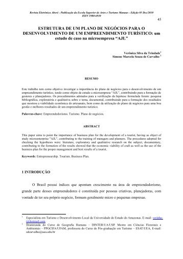 ESTRUTURA DE UM PLANO DE NEGÓCIOS PARA O ...