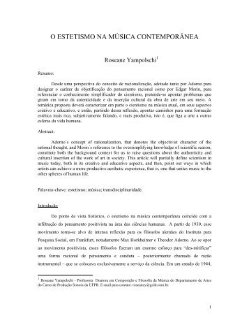 O ESTETISMO NA MÚSICA CONTEMPORÂNEA - Revistas.uea.edu.br