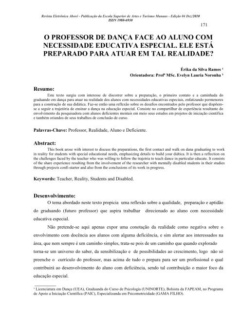 o professor de dança face ao aluno com necessidade educativa ...