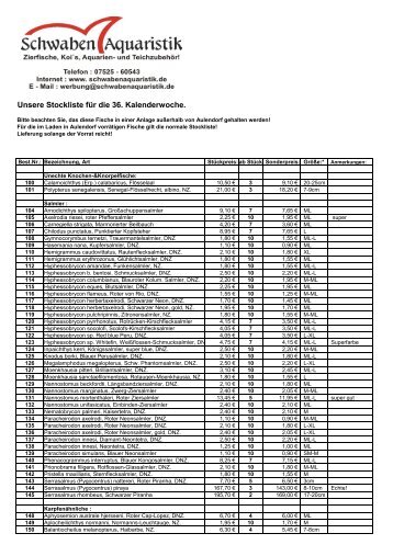 Unsere Stockliste für die 36. Kalenderwoche.