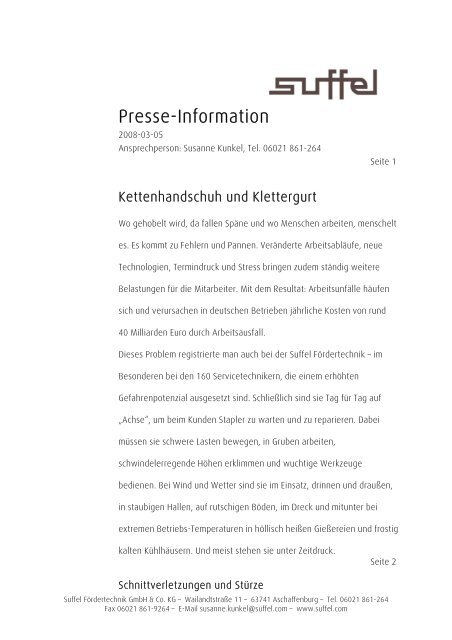 Presse-Mitteilung der Firma Suffel als PDF