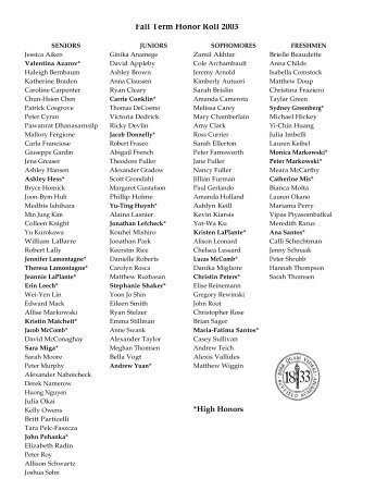 download the pdf of the honor roll. - Suffield Academy