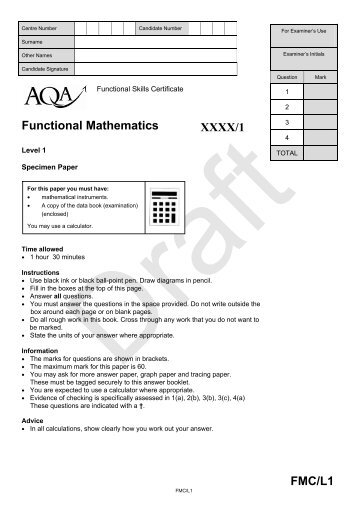 Level 1 specimen question paper - Suffolk Maths