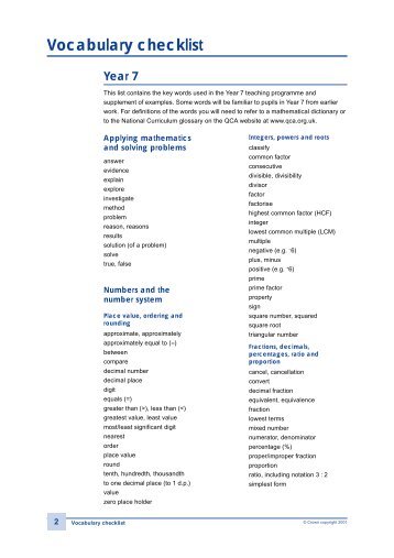 KS3 Vocabulary checklist - Count On