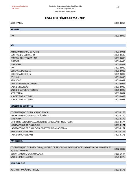 lista telefÃ´nica ufma - Curso de MÃºsica - Universidade Federal do ...