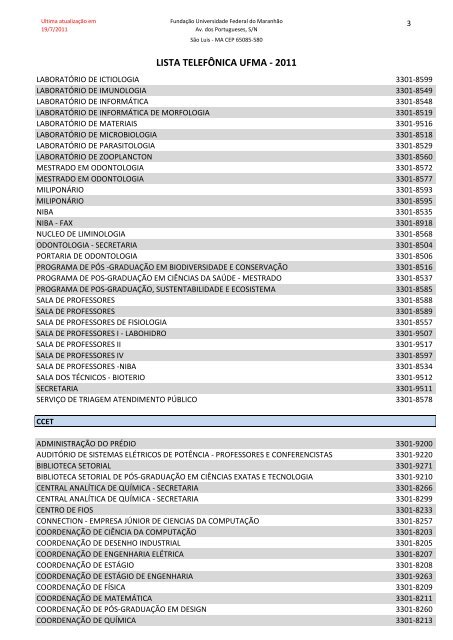 lista telefÃ´nica ufma - Curso de MÃºsica - Universidade Federal do ...