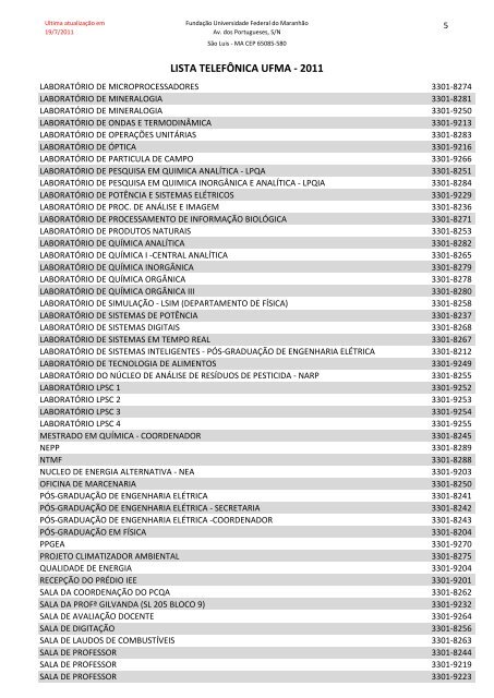 lista telefÃ´nica ufma - Curso de MÃºsica - Universidade Federal do ...