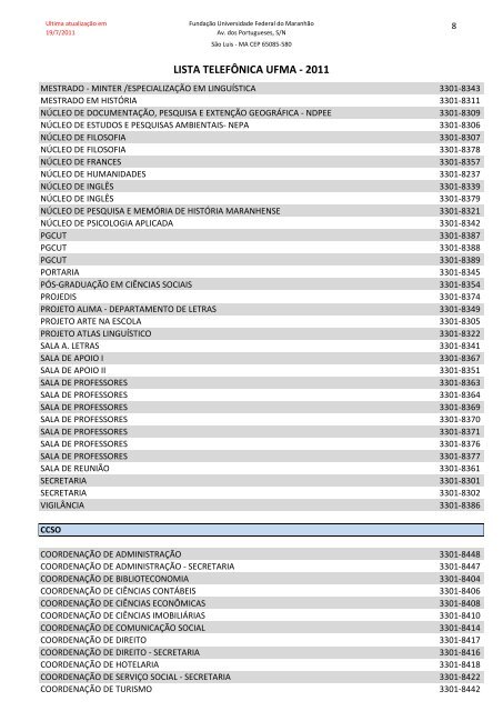 lista telefÃ´nica ufma - Curso de MÃºsica - Universidade Federal do ...