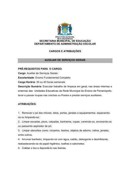 Auxiliar de ServiÃ§os Gerais - Prefeitura Municipal de FlorianÃ³polis