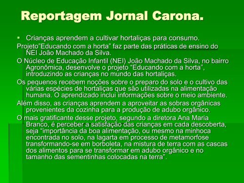PROJETO EDUCANDO COM A HORTA: CORES AROMAS E ...