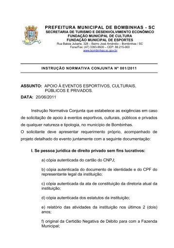 prefeitura municipal de bombinhas - sc - Turismo