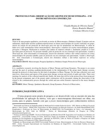 Protocolo para observação de grupos em musicoterapia - Anppom