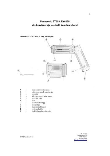 Panasonic EY503, EY6220 akukruvikeeraja ja âdrelli kasutusjuhend