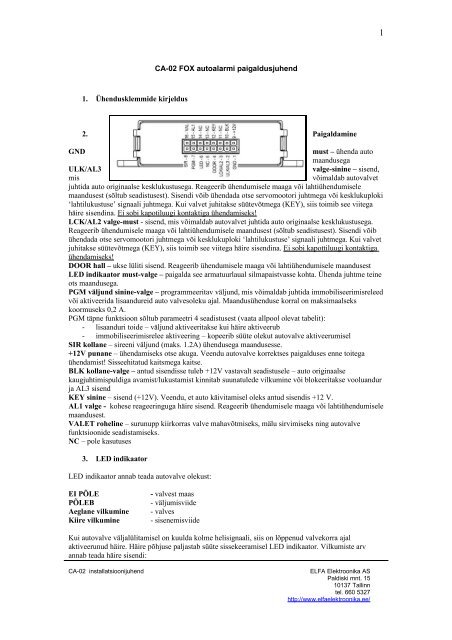 Jablotroni juhtmeta heliindikaatori UC-260 installatsioonijuhend