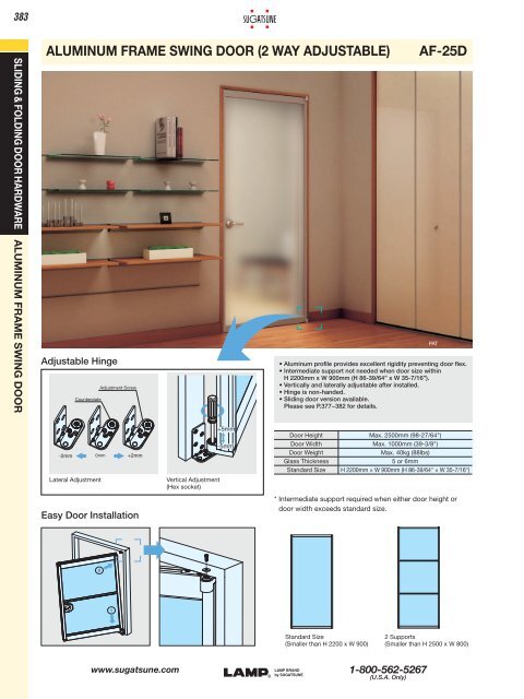 aluminum frame swing door (2 way adjustable) af-25d - Sugatsune