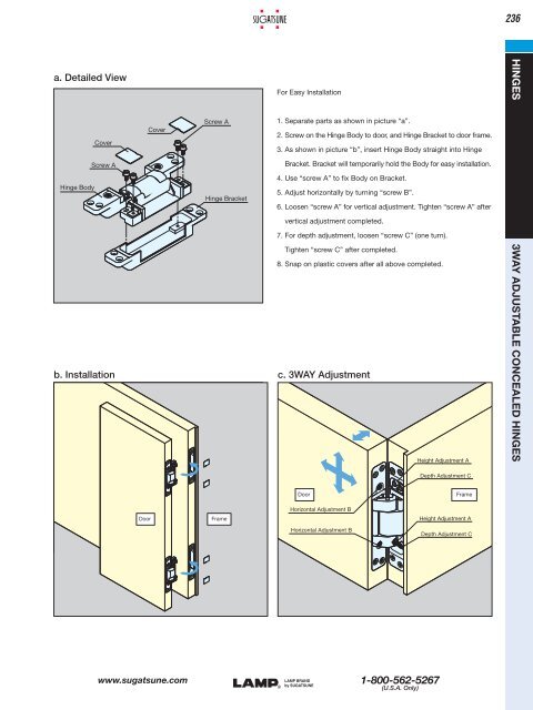 3WAY ADJUSTABLE CONCEALED HINGE HES3D-190 - Sugatsune