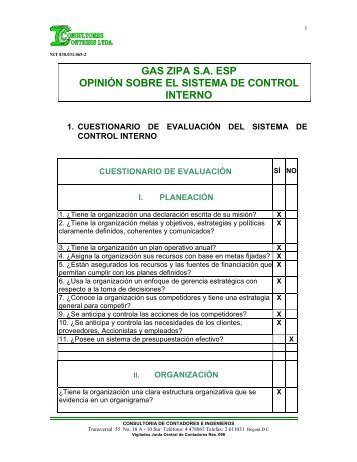 gas zipa sa esp opiniÃ³n sobre el sistema de control interno