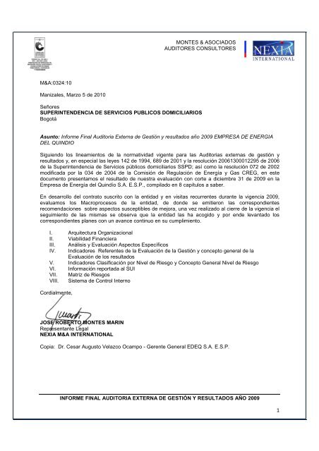 informe final auditoria externa de gestiÃ³n y resultados aÃ±o 2009 ...