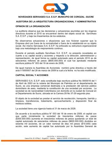 novedades serviaseo saesp municipio de corozal - Sistema Unico ...