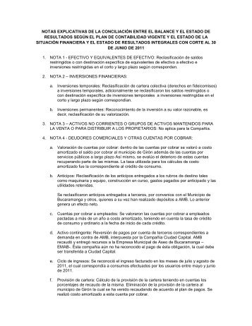 notas explicativas de la conciliaciÃ³n entre el balance y el estado de ...