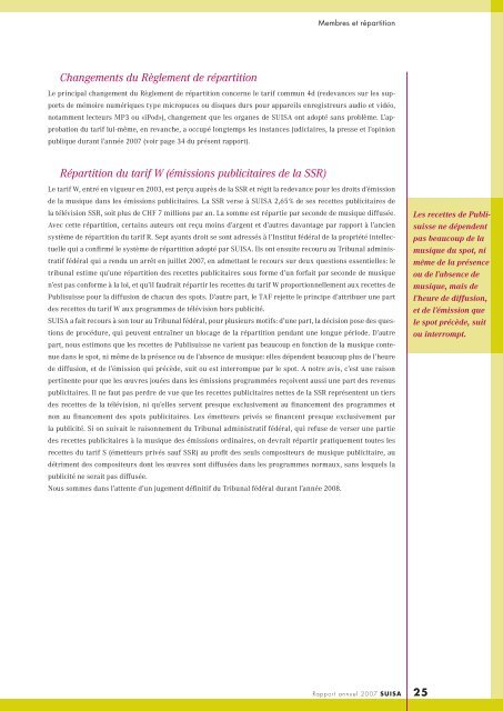 RAPPORT ANNUEL 2007 - Suisa