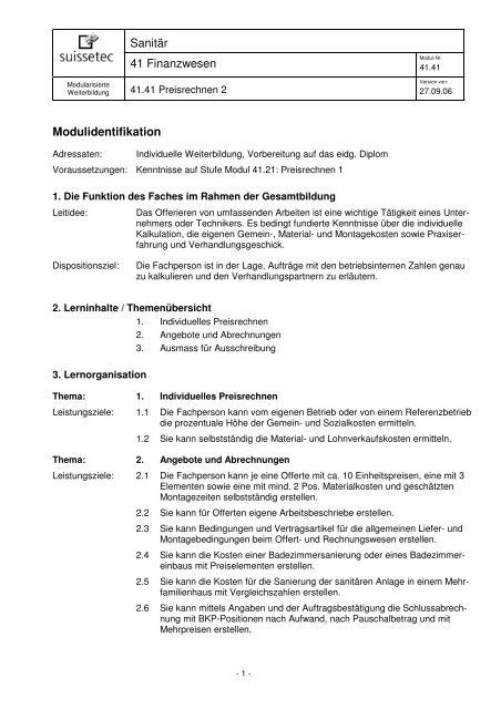 41.41 Preisrechnen 2 30.6 KB pdf - Suissetec
