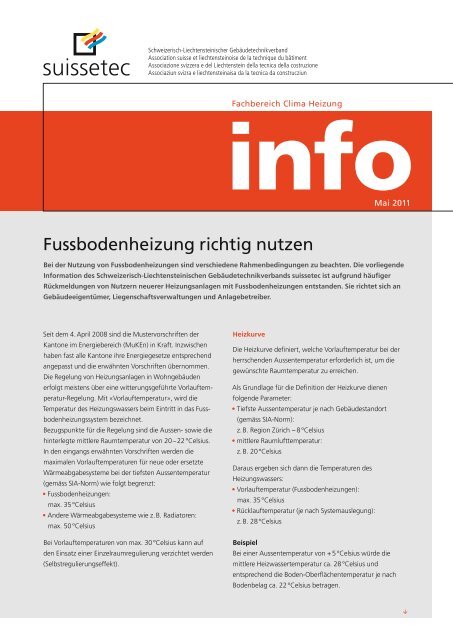 Fussbodenheizung richtig nutzen 3.18 MB pdf - Suissetec
