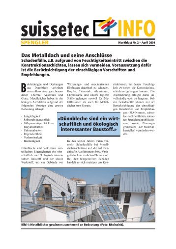 Das Metalldach und seine AnschlÃ¼sse 668 KB pdf - Suissetec