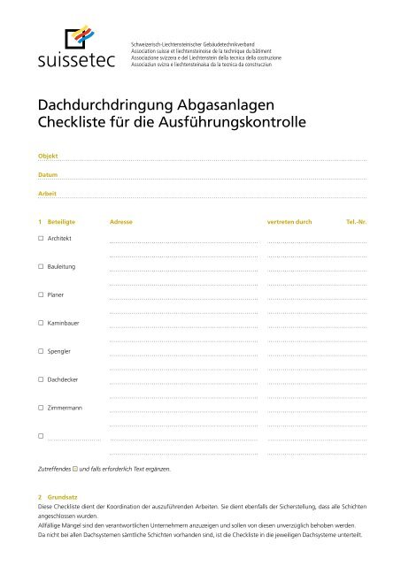 Checkliste Dachdurchdringung Abgasanlagen 243 KB pdf - Suissetec