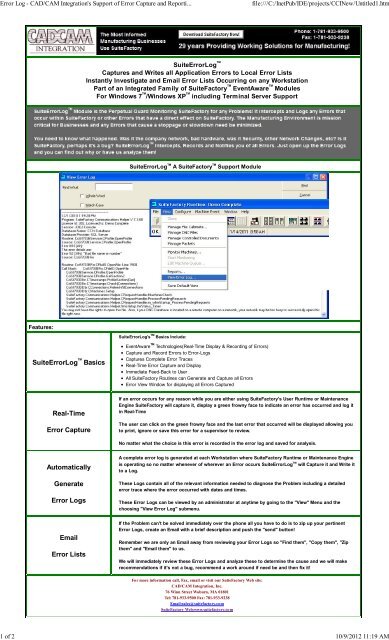 Error Log - CAD/CAM Integration's Support of Error ... - SuiteFactory