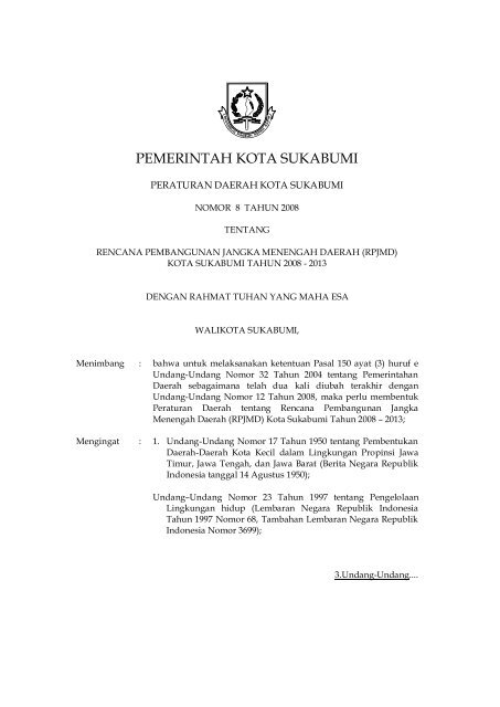 Rpjmd Kota Sukabumi 2009 2013 Pemerintah Kota Sukabumi