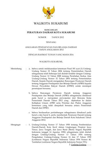 RAPERDA TENTANG APBD - Pemerintah Kota Sukabumi