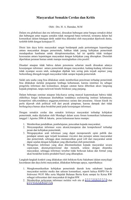 Masyarakat Semakin Cerdas Dan Kritis Pemerintah Kota Sukabumi