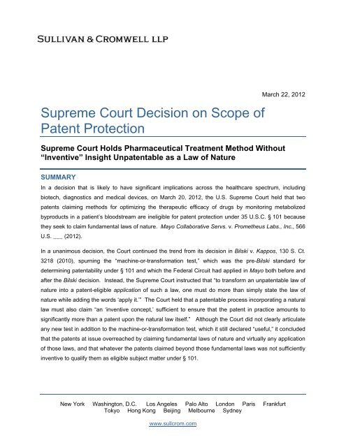 Supreme Court Decision on Scope of Patent Protection - Sullivan ...