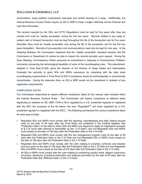 CFTC Adopts Internal Business Conduct Rules - Sullivan & Cromwell