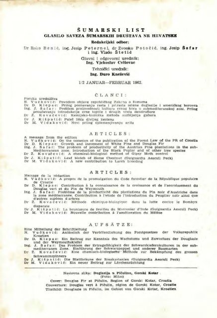 Å UMARSKI LIST 1-2/1962