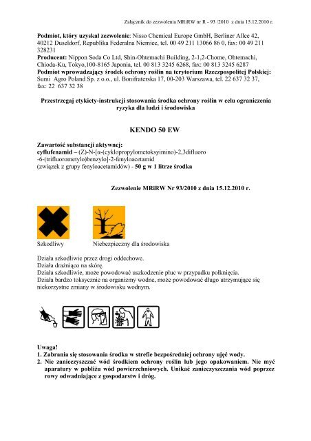 Etykieta Kendo 50 EW - Sumi Agro