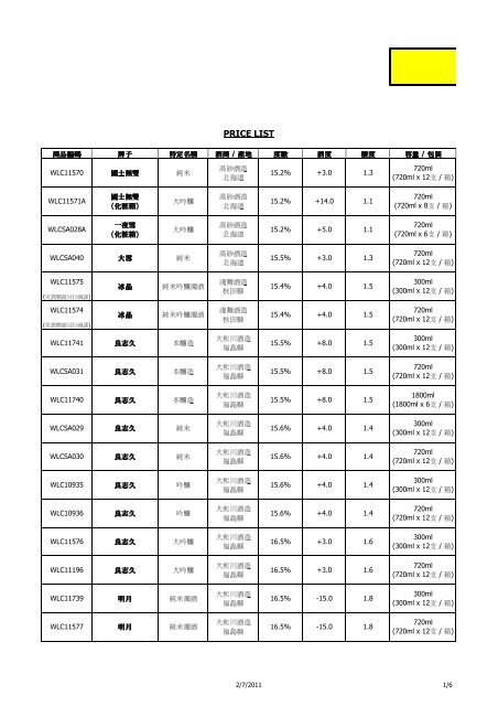 PRICE LIST - The Sun And The Moon.