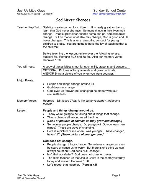 Lesson 6 - God Never Changes! - Sunday School Center