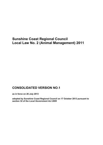 Sunshine Coast Regional Council Local Law No. 2 (Animal ...