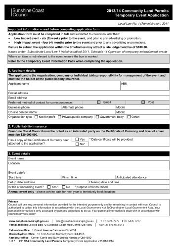 Temporary event application form - Sunshine Coast Council