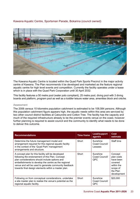 Sunshine Coast Aquatic Plan 2011-2026 - Sunshine Coast Council